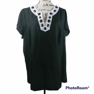 Link Black /White Blouse Black Gem Artsy Art To Wear Size 22/24